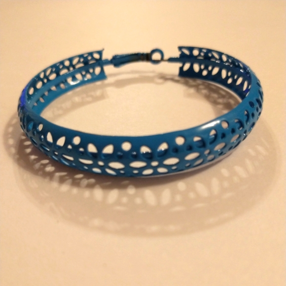 Monaco Exquisite Epoxy Blue Metal Hoop Earrings - Picture 3 of 4